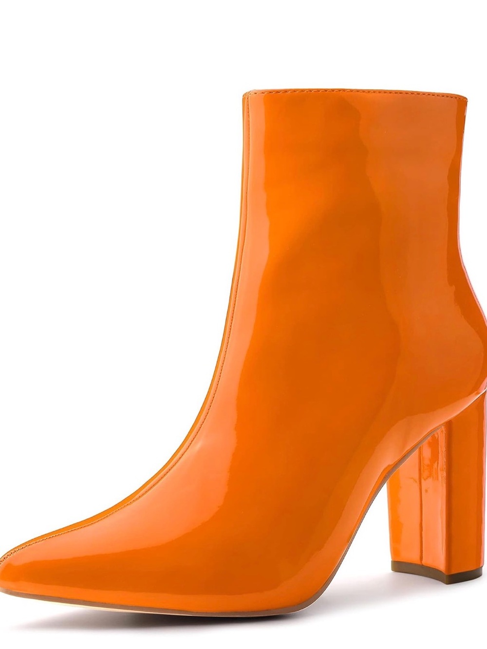 Amazon Orange Patent Block Heel Ankle Boots